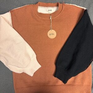 BiBi Women's Tri-Color Crewneck Sweater - Brown, Cream, and Black